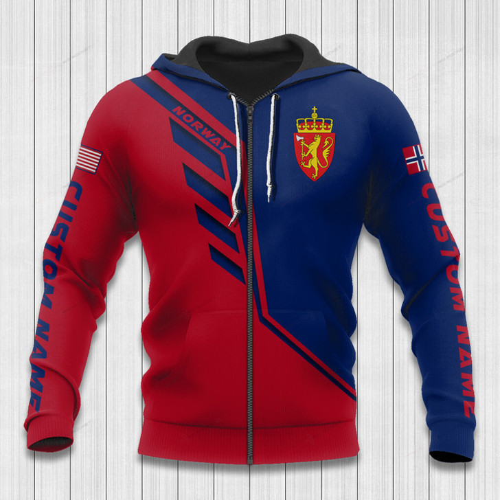 FUNSTUFFPRINT  Custom Name Norway Hoodie Norway Flag Wing 3D Hoodie and Zip Hoodie