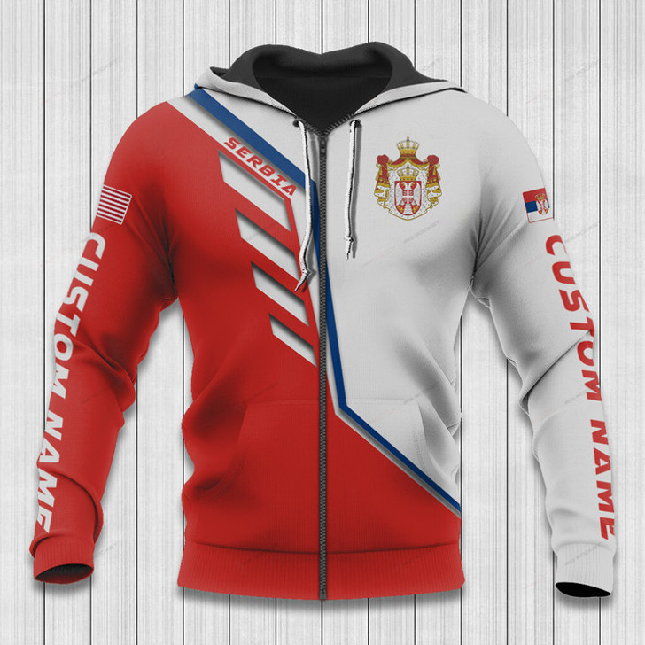 FUNSTUFFPRINT  Custom Name Serbia Hoodie Serbia Flag Wing  3D Hoodie and Zip Hoodie