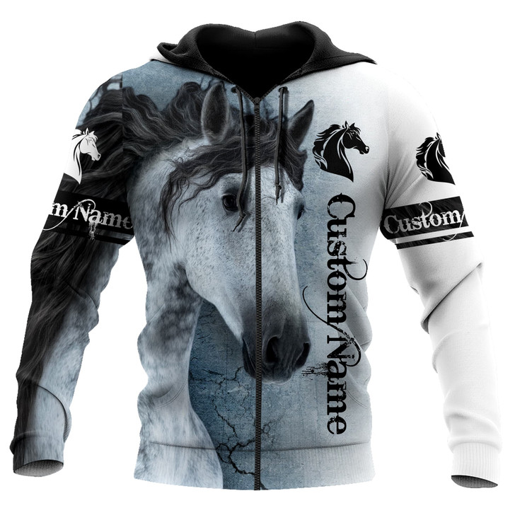 FUNSTUFFPRINT Pesonalized Horse 3D Hoodie For Men And Women White Horse  3D Hoodie and Zip Hoodie