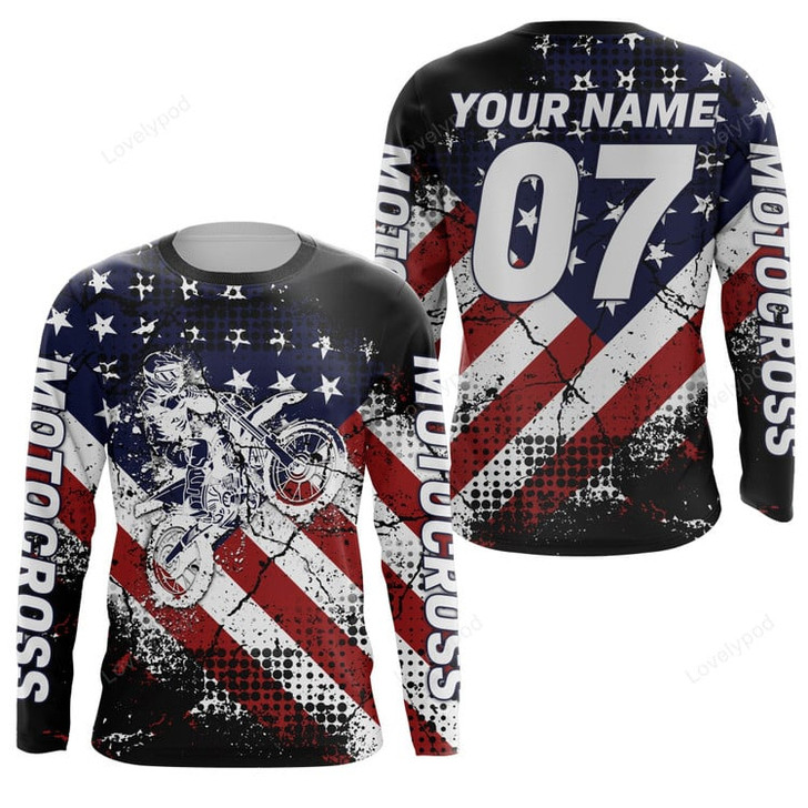 FUNSTUFFPRINT Custom American flag jersey Motocross dirt bike off-road motorcycle shirt 3D LONG SLEEVE SHIRT