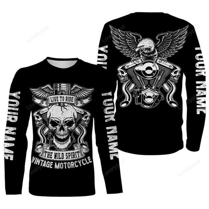 FUNSTUFFPRINT Custom Vintage Motorcycle Engine Live To Ride Personalized Jersey Hoodie Skull Biker Off-road Racing  3D LONG SLEEVE SHIRT