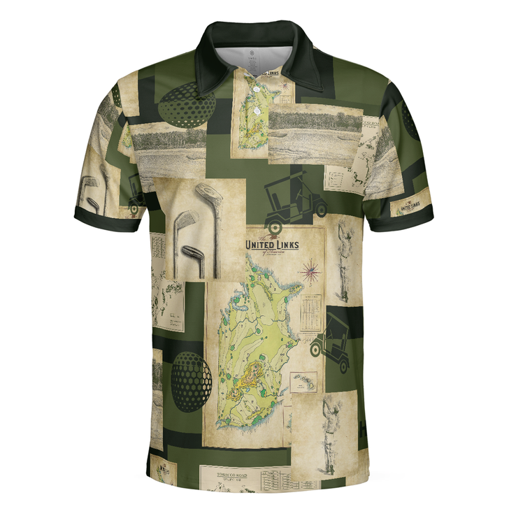 Custom Vintage Golf Art All Over Print Polo Shirt, Vintage Golf Map And Sketch Polo Shirt, Best Golf Shirt - Perfect Gift For Men