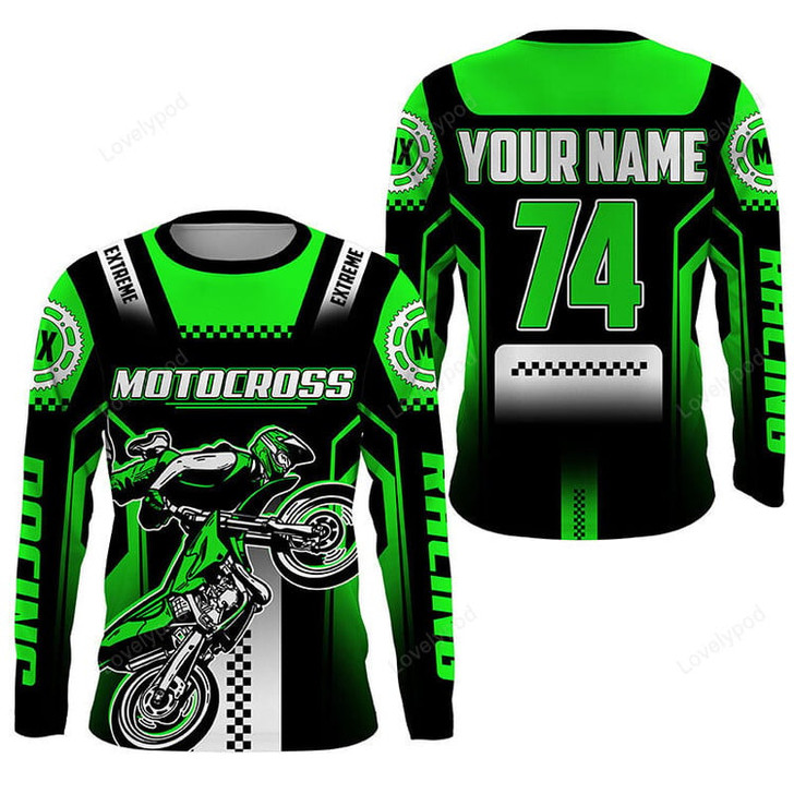 FUNSTUFFPRINT Custom green Motocross jersey, UPF30+ dirt bike riding off-road extreme MX  3D LONG SLEEVE SHIRT