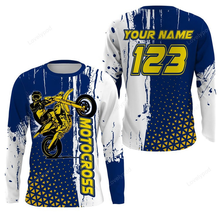 FUNSTUFFPRINT Custom motocross blue long sleeve, UPF30+ MX racing dirt bike off-road motorcycle racewear  3D LONG SLEEVE SHIRT