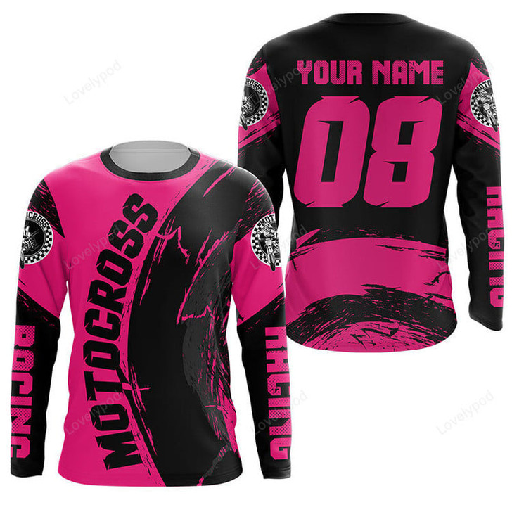 FUNSTUFFPRINT Custom Motocross Long sleeve pink, UPF30+ MX racing dirt bike off-road  3D LONG SLEEVE SHIRT