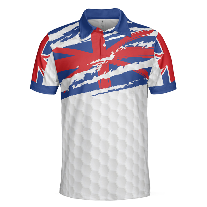 United Kingdom Flag Golf Texture Blue Golfer Polo Shirt, Great Britain Jack Polo Shirt, UK Golf Shirt - Perfect Gift For Men