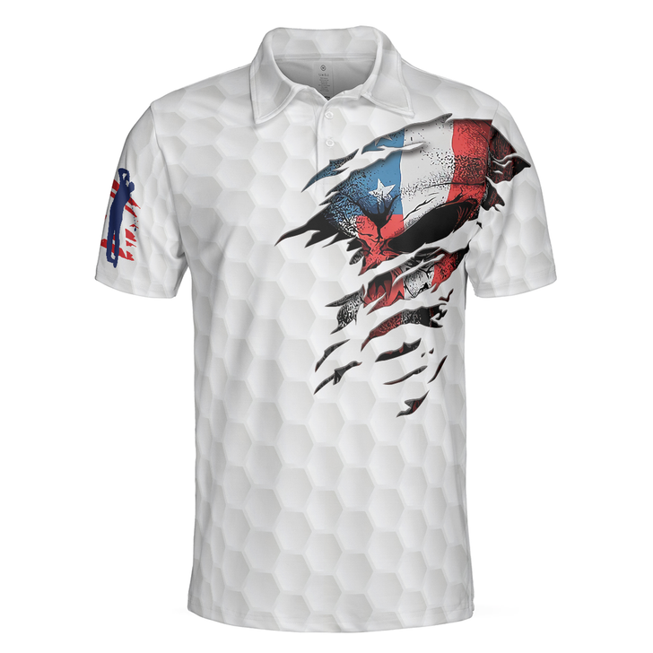 Golf Skull American Flag Short Sleeve Polo Shirt, White Golf Pattern Polo Shirt, Patriotic Golf Shirt For Men, Best Gift For Golfers
