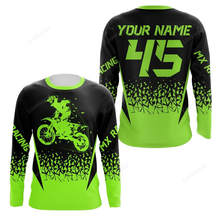 FUNSTUFFPRINT Custom MX Racing long sleeve shirt, Personalized Motocross UPF30+ Green Dirt Bike Riders Off-road Motorcycle 3D LONG SLEEVE SHIRT