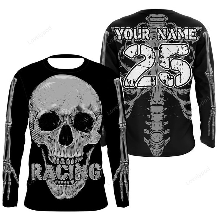 FUNSTUFFPRINT Custom Skull Racing  jersey, cool biker  skull riders motorcycle racewear 3D LONG SLEEVE SHIRT
