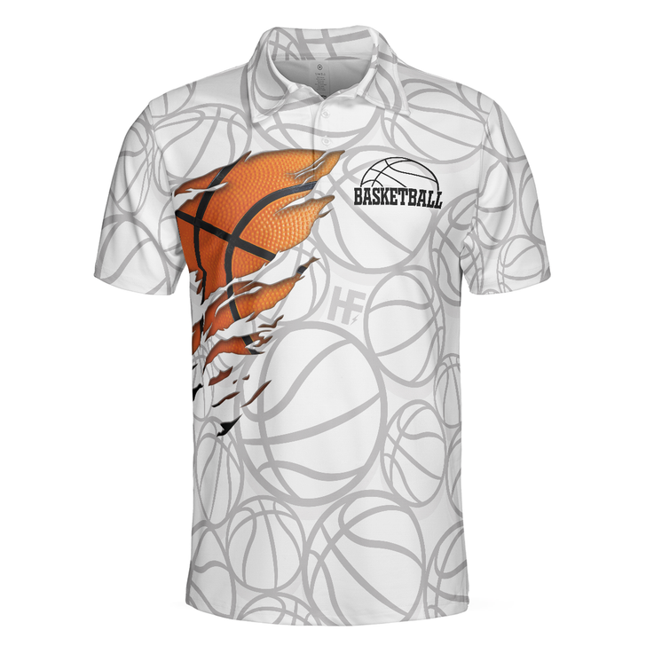 Basketball Player Men Polo Shirt, White Basketball Patten Polo Shirt Design, Best Basketball Shirt For Basketball Players, Gift For Basketball Lovers