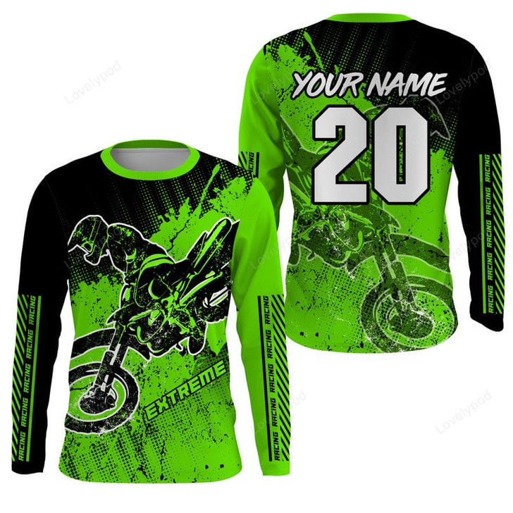 FUNSTUFFPRINT Custom Green Motocross kid men women jersey, custom extreme off-road dirt bike shirt motorcycle 3D LONG SLEEVE SHIRT