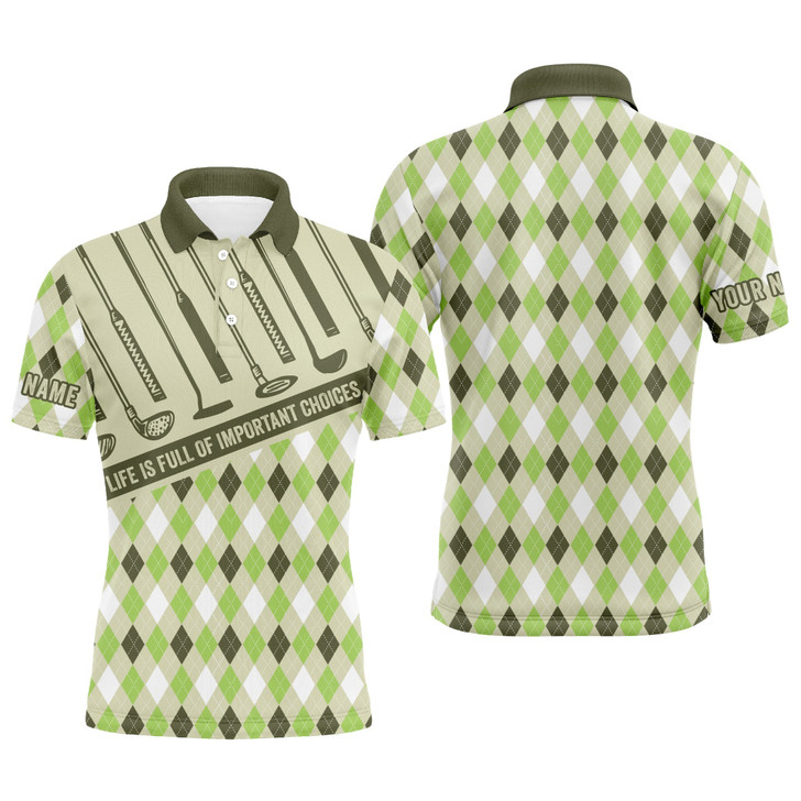 Custom Golf Men Polo Shirt - Argyle Pattern Custom Name Apparel - Personalized Gift For Golf Lover, Team, Golfer - Life Is Full Of Important Choices