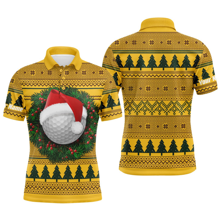 Custom Golf Men Polo Shirt, Xmas Custom Name, Ugly Christmas Sweater Pattern Apparel - Personalized Sports Gifts For Golf Lover, Male, Husband, Boyfriend