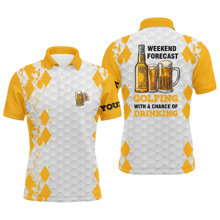 Custom Name Funny Beer Golf Men Polo Shirt - Personalized Gift For Golf Lover, Team, Golfer - Weekend Forecast Golfing With A Chance Of Drinking