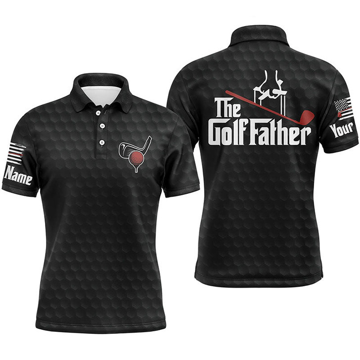 Custom Golf Men Polo Shirt - Custom Name Black Golf Ball Pattern Apparel - Personalized Gift For Golf Lover, Team, Golfer, Patriotic - The Golf Father