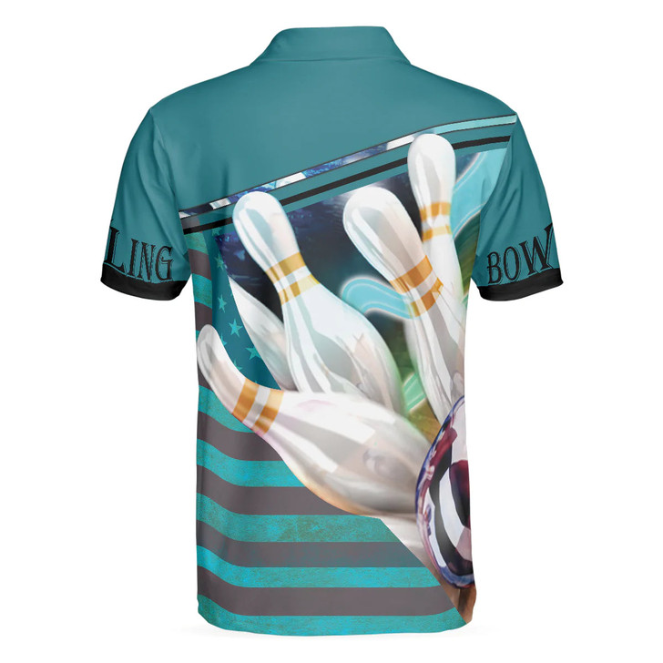 Men Polo Shirt - Love Bowling Polo Shirt - Gift For bowling player - Blue American Flag Bowling Shirt For Men