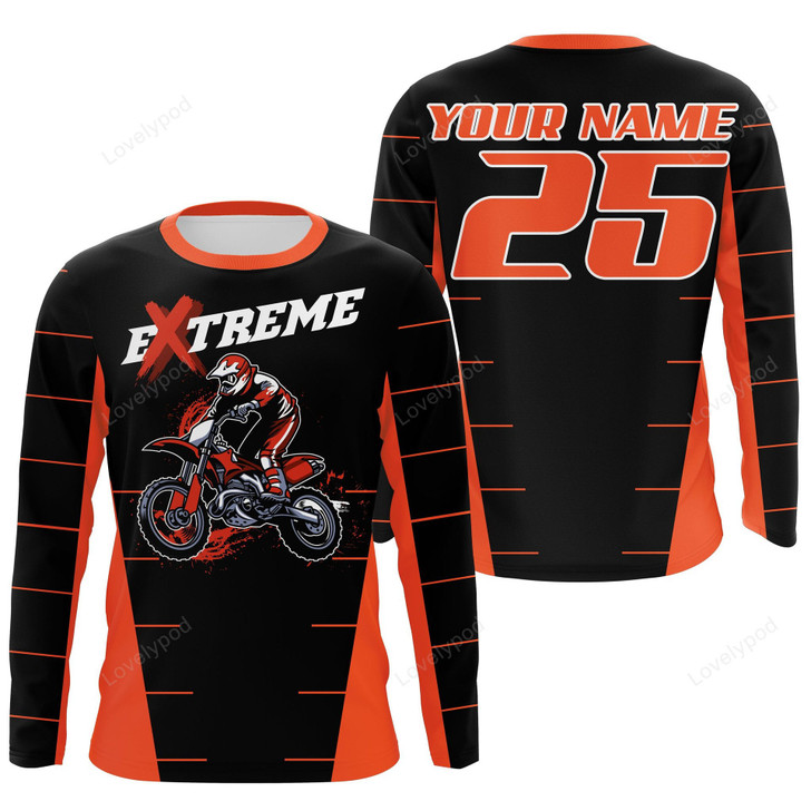 FUNSTUFFPRINT Custom Men MX Motocross , Dirt Bike Racing Shirt Riding Orange UPF30+ Motorcycle 3D LONG SLEEVE SHIRT