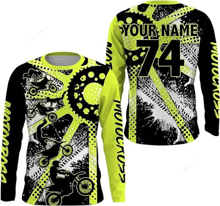 FUNSTUFFPRINT Custom Dirt Bike Freestyle Kid Men Women Custom MX Jersey UPF30+ Green Motocross Gear Racing Shirt 3D LONG SLEEVE SHIRT