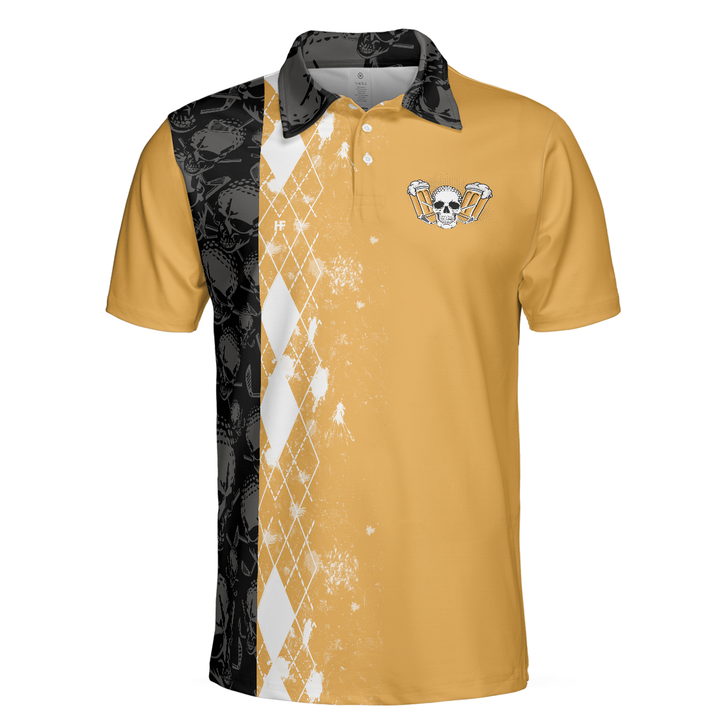 Custom Argyle Pattern Men Polo Shirt, A Man Cannot Survive On Beer Alone He Also Needs Golf Polo Shirt, Skull Beer Drinking Golf Shirt, Gift For Golfers