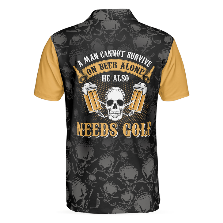 Custom Argyle Pattern Men Polo Shirt, A Man Cannot Survive On Beer Alone He Also Needs Golf Polo Shirt, Skull Beer Drinking Golf Shirt, Gift For Golfers