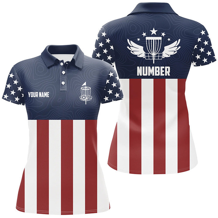Custom American Flag Golf Course Disc Golf Polo Shirts Custom Patriotic Disc Golf Shirts For Women