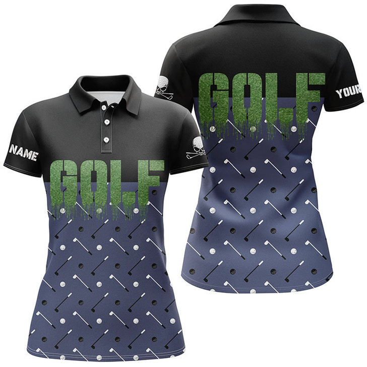 Custom Black And Navy Womens Golf Polo Shirts Custom Funny Golf Shirt For Ladies Skull Golfing Gifts