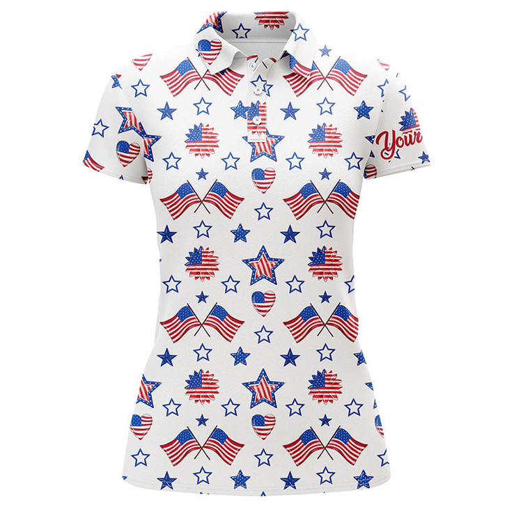 Custom Women Golf Polo Shirts American Flag Independence Day Pattern Custom Patriot Team Golf Shirts