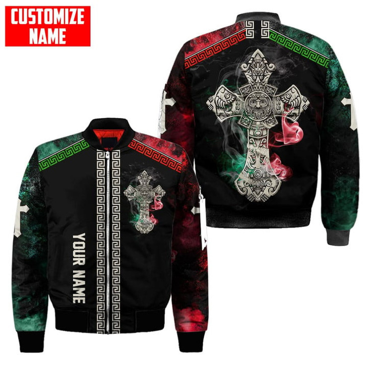 FUNSTUFFPRINT Customized Name Aztec Cross Smoke Bomber Jacket 3D Bomber Jacket S3BJ-10019