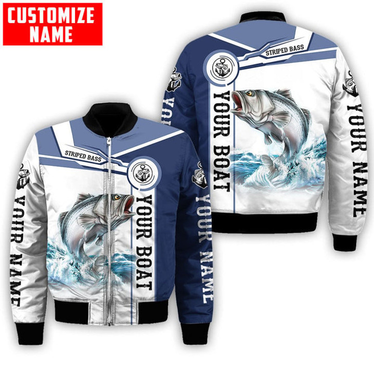 FUNSTUFFPRINT Custom name Striped Bass fishing Catch and Release D Design Fishing Bomber jacket 3D Bomber Jacket S3BJ-10021