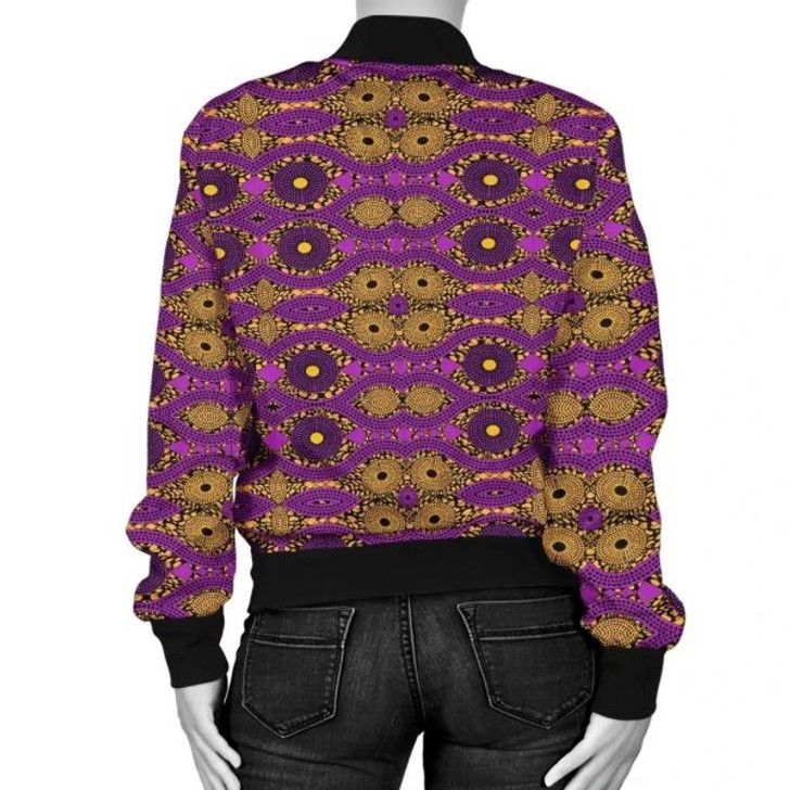 FUNSTUFFPRINT Africa Zone Jacket – Ankara Cloth – Violet Cowrie Bomber Women Jr Bomber Jacket 3D Bomber Jacket
