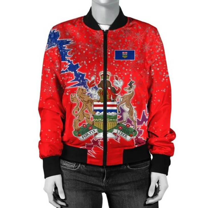 FUNSTUFFPRINT Alberta Christmas Coat Of Arms Women Bomber Jacket X Style J78 Bomber Jacket 3D Bomber Jacket