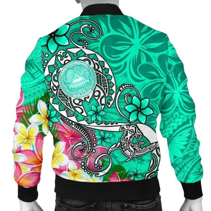 FUNSTUFFPRINT American Samoa Polynesian Men’s Bomber Jacket – Turtle Plumeria (Turquoise) – BN18 Bomber Jacket 3D Bomber Jacket