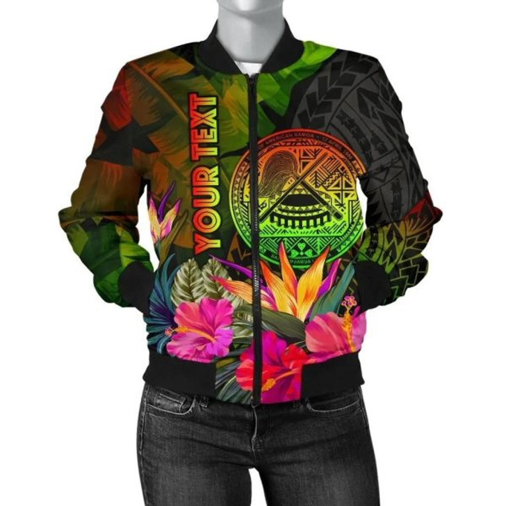 FUNSTUFFPRINT American Samoa Polynesian Personalised Women’s Bomber Jacket – Hibiscus and Banana Leaves – BN15 Bomber Jacket 3D Bomber Jacket