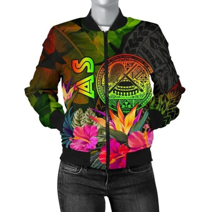 FUNSTUFFPRINT American Samoa Polynesian Women’s Bomber jacket – Hibiscus and Banana Leaves – BN15 Bomber Jacket 3D Bomber Jacket