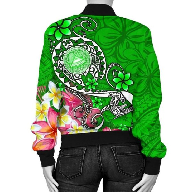 FUNSTUFFPRINT American Samoa Polynesian Women’s Bomber Jacket – Turtle Plumeria (Green) – BN18 Bomber Jacket 3D Bomber Jacket