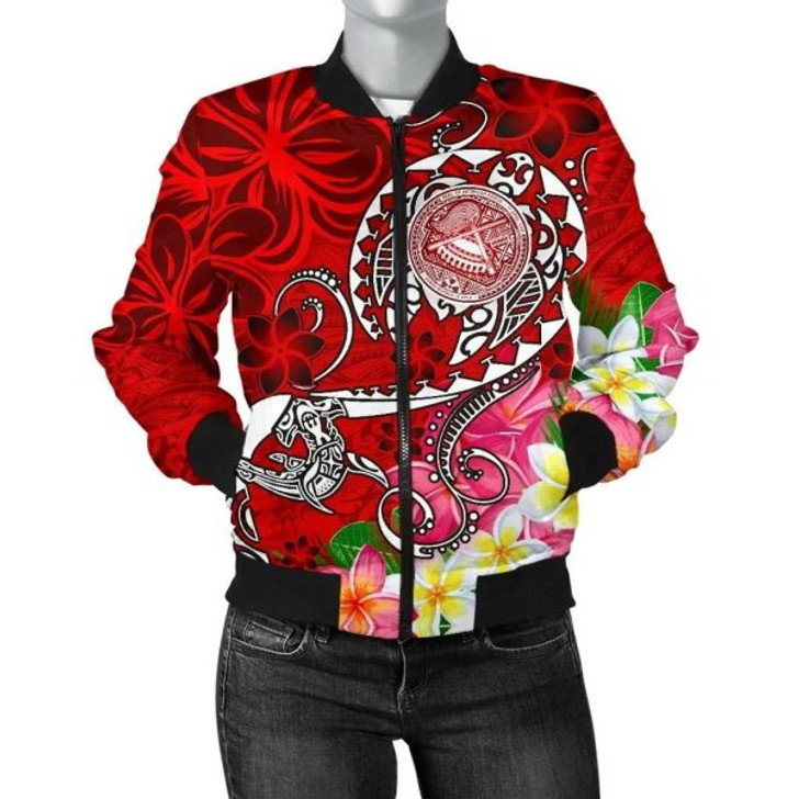 FUNSTUFFPRINT American Samoa Polynesian Women’s Bomber Jacket – Turtle Plumeria (Red) – BN18 Bomber Jacket 3D Bomber Jacket