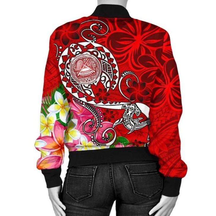 FUNSTUFFPRINT American Samoa Polynesian Women’s Bomber Jacket – Turtle Plumeria (Red) – BN18 Bomber Jacket 3D Bomber Jacket