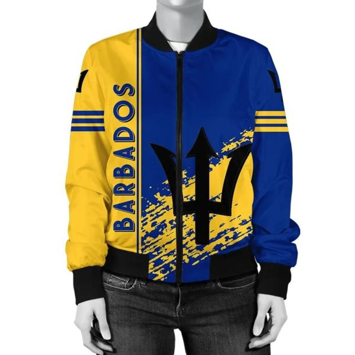 FUNSTUFFPRINT Barbados Coat Of Arms Women Bomber Jacket Quarter Style J71 Bomber Jacket 3D Bomber Jacket
