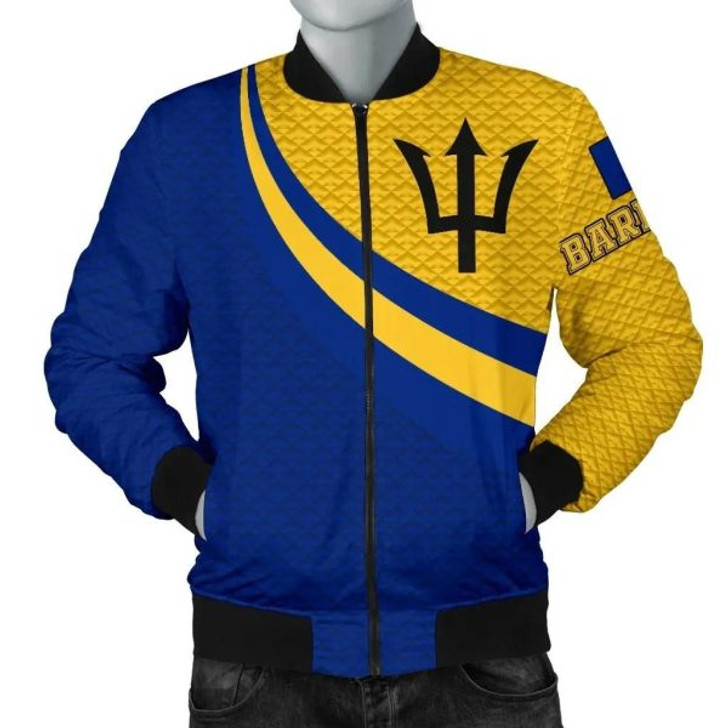 FUNSTUFFPRINT Barbados Men’s Bomber Jacket – Barbados Coat Of Arms and Flag Color – BN18 Bomber Jacket 3D Bomber Jacket