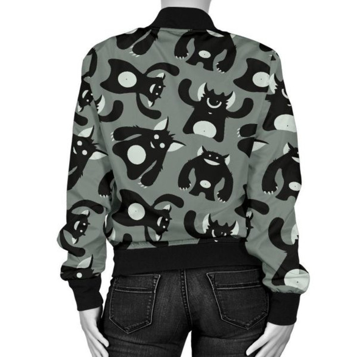 FUNSTUFFPRINT Black Bigfoot Pattern Print Women Casual Bomber Jacket 3D Bomber Jacket