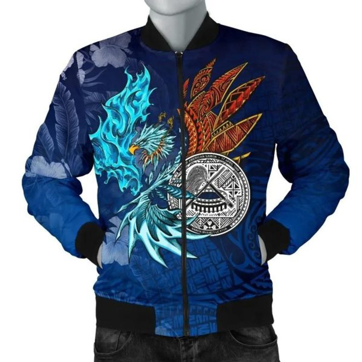 FUNSTUFFPRINT Bomber Jacket American Samoa Polynesian – Blue Polynesian Eagle – BN15 Bomber Jacket 3D Bomber Jacket