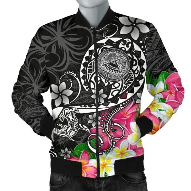 FUNSTUFFPRINT Bomber Jacket American Samoa Polynesian – Turtle Plumeria (Black) – BN18 Bomber Jacket 3D Bomber Jacket