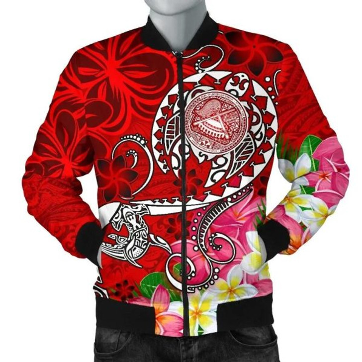 FUNSTUFFPRINT Bomber Jacket American Samoa Polynesian – Turtle Plumeria (Red) – BN18 Bomber Jacket 3D Bomber Jacket