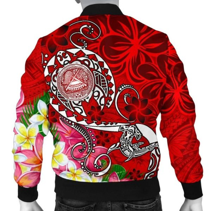 FUNSTUFFPRINT Bomber Jacket American Samoa Polynesian – Turtle Plumeria (Red) – BN18 Bomber Jacket 3D Bomber Jacket