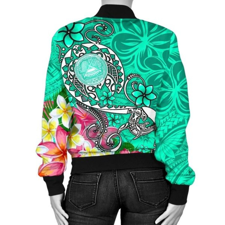FUNSTUFFPRINT Bomber Jacket American Samoa Polynesian – Turtle Plumeria (Turquoise) – BN18 Bomber Jacket 3D Bomber Jacket