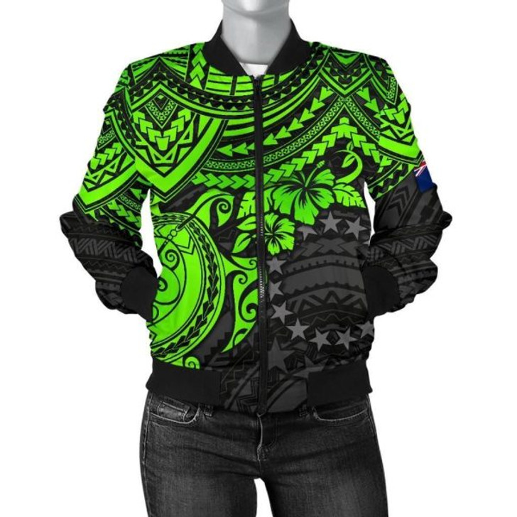 FUNSTUFFPRINT Bomber Jacket Cook Islands Polynesian – Green Turtle – BN15 Bomber Jacket 3D Bomber Jacket