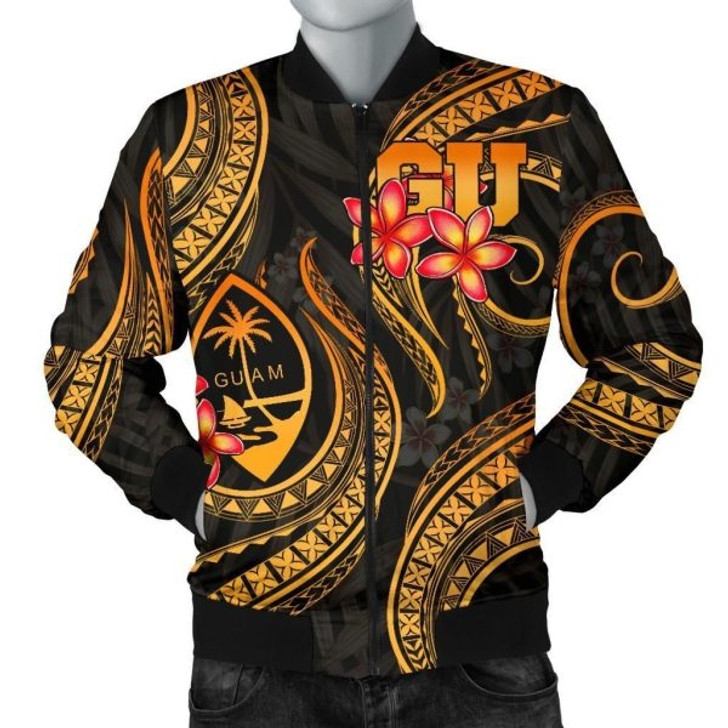 FUNSTUFFPRINT Bomber Jacket Guam Polynesian – Gold Plumeria 3D Bomber Jacket