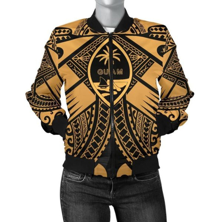 FUNSTUFFPRINT Bomber Jacket Guam Polynesian – Guam Gold Seal with Polynesian Tattoo 3D Bomber Jacket