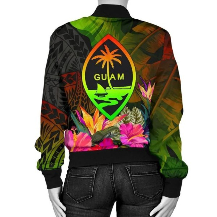 FUNSTUFFPRINT Bomber Jacket Guam Polynesian – Hibiscus and Banana Leaves 3D Bomber Jacket