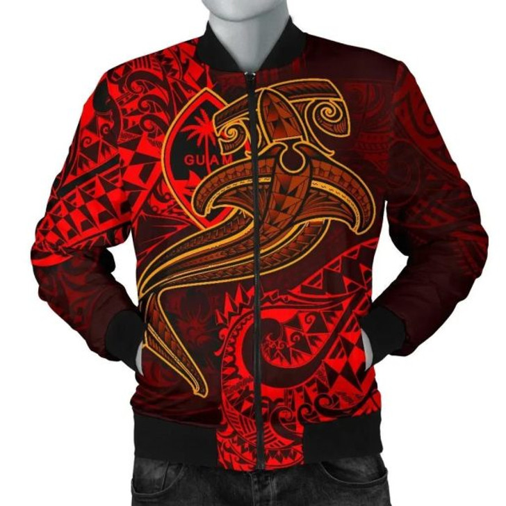 FUNSTUFFPRINT Bomber Jacket Guam Polynesian – Red Shark Polynesian Tattoo 3D Bomber Jacket